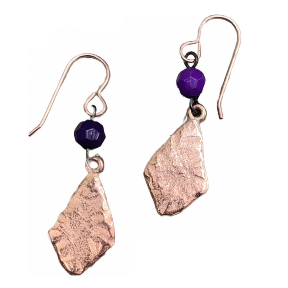 Rose Gold plated Diamond textured drop,Purple Lavender Amethyst earrings.